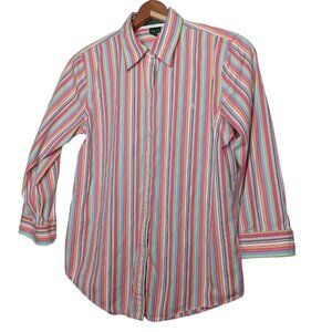 Lauren Ralph Lauren Womens Small Shirt Blouse Pink Striped Long Sleeve Button Up
